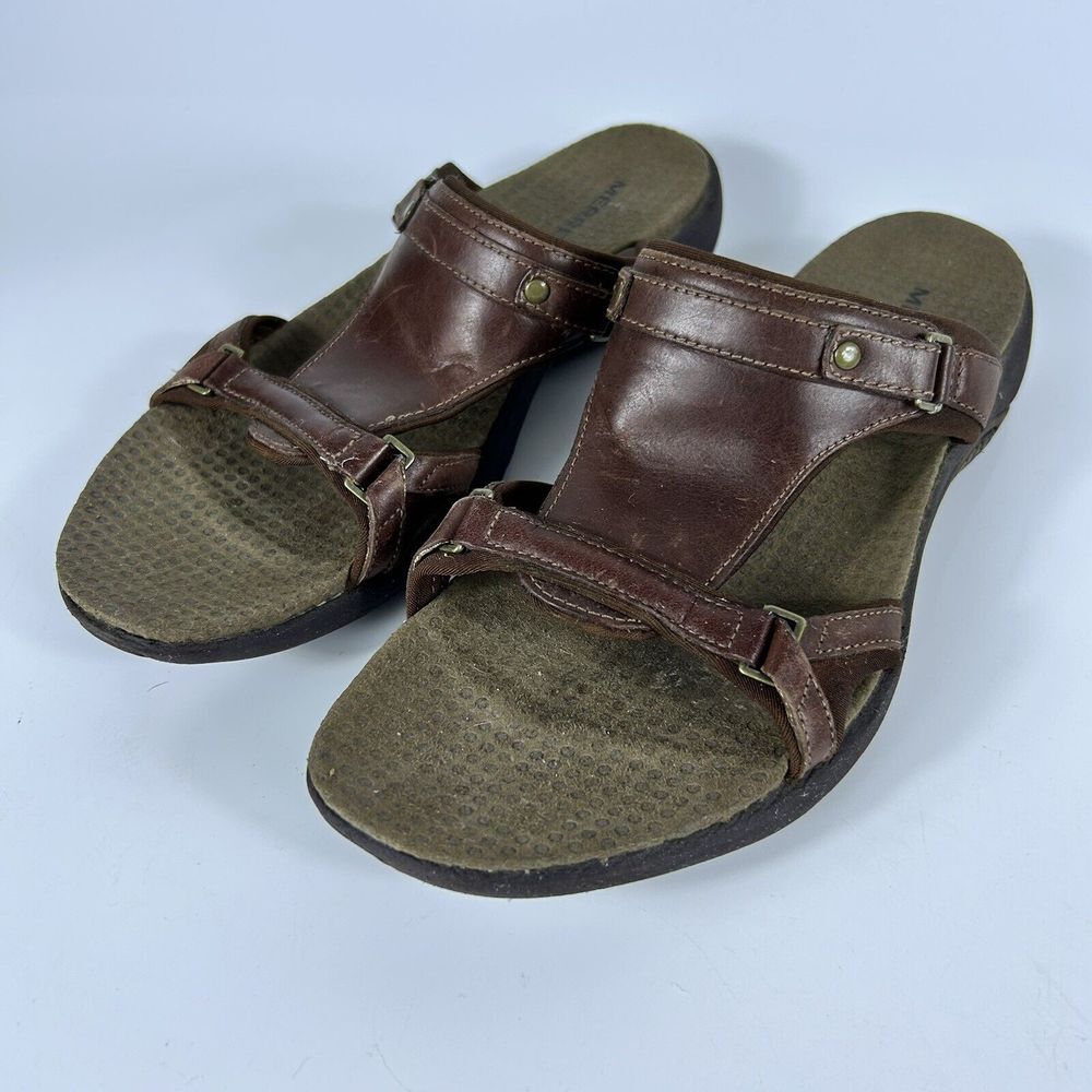 Merrell Glade Autumn Open Toe Brown Leather Slide Sandals Shoes Women's Size 7